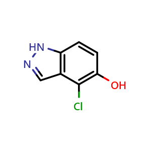 Chemical structure of 4-chloro-1H-indazol-5-ol , CAS 478834-25-2, AChemBlock S75418