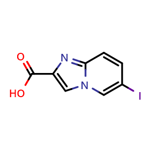 Chemical structure of 6-iodoimidazo[1,2-a]pyridine-2-carboxylic acid , CAS 478040-59-4, AChemBlock S75425