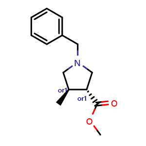 Chemical structure of methyl trans-1-benzyl-4-methylpyrrolidine-3-carboxylate , CAS 473914-76-0, AChemBlock S75452
