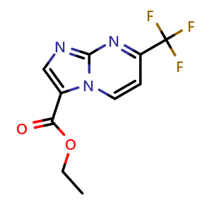 Chemical structure of ethyl 7-(trifluoromethyl)imidazo[1,2-a]pyrimidine-3-carboxylate , CAS 463335-36-6, AChemBlock S75469