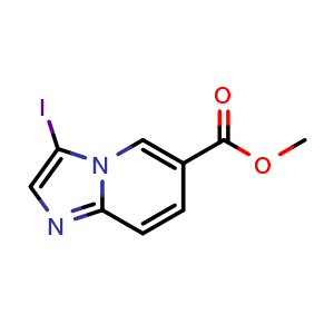 Chemical structure of methyl 3-iodoimidazo[1,2-a]pyridine-6-carboxylate , CAS 460087-82-5, AChemBlock S75475