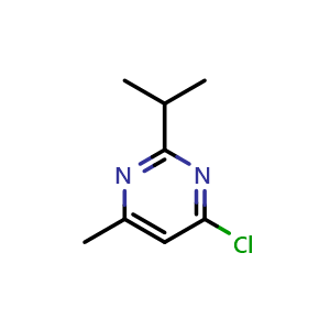 Chemical structure of 4-chloro-6-methyl-2-(propan-2-yl)pyrimidine , CAS 4595-69-1, AChemBlock S75478