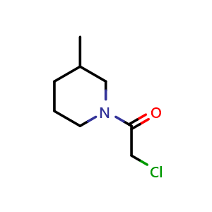 Chemical structure of 2-chloro-1-(3-methylpiperidin-1-yl)ethan-1-one , CAS 4593-19-5, AChemBlock S75480