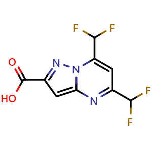 Chemical structure of 5,7-Bis(difluoromethyl)pyrazolo[1,5-a]pyrimidine-2-carboxylic acid , CAS 438227-84-0, AChemBlock S75541