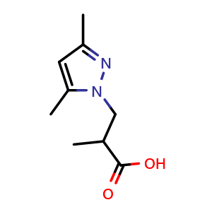 Chemical structure of 3-(3,5-dimethyl-1H-pyrazol-1-yl)-2-methylpropanoic acid , CAS 436086-92-9, AChemBlock S75550