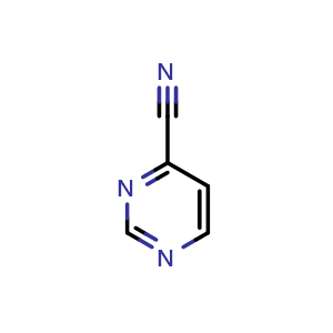 Chemical structure of pyrimidine-4-carbonitrile , CAS 42839-04-3, AChemBlock S75576