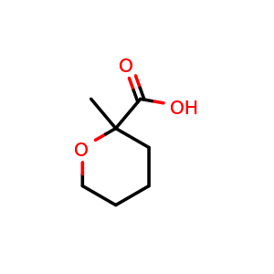 Chemical structure of 2-methyloxane-2-carboxylic acid , CAS 4180-13-6, AChemBlock S75619