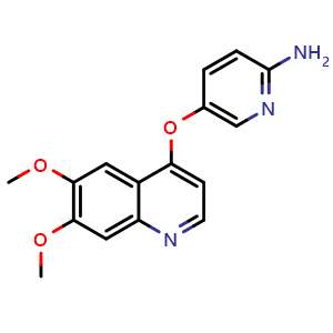 Chemical structure of 5-[(6,7-dimethoxy-4-quinolyl)oxy]pyridin-2-amine , CAS 417722-21-5, AChemBlock S75620