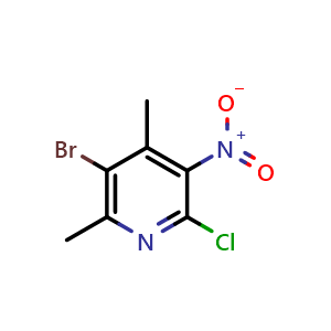 Chemical structure of 5-bromo-2-chloro-4,6-dimethyl-3-nitro-pyridine , CAS 415907-79-8, AChemBlock S75630