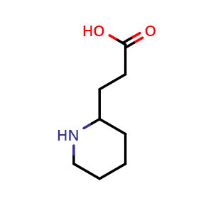 Chemical structure of 3-(piperidin-2-yl)propanoic acid , CAS 4088-33-9, AChemBlock S75667