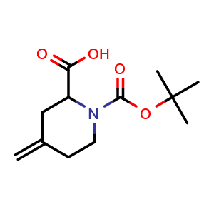 Chemical structure of 1-tert-butoxycarbonyl-4-methylene-piperidine-2-carboxylic acid , CAS 407627-05-8, AChemBlock S75675