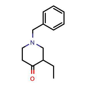 Chemical structure of 1-benzyl-3-ethylpiperidin-4-one , CAS 40748-71-8, AChemBlock S75677