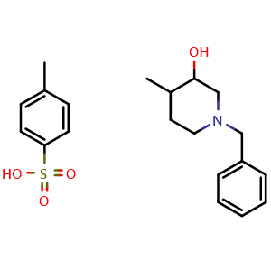 Chemical structure of 1-benzyl-4-methylpiperidin-3-ol; 4-methylbenzene-1-sulfonic acid , CAS 384338-21-0, AChemBlock S75813