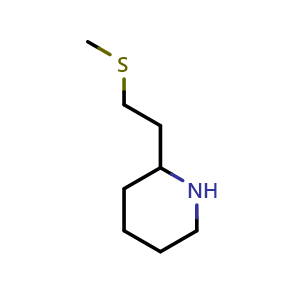 Chemical structure of 2-[2-(methylsulfanyl)ethyl]piperidine , CAS 383128-04-9, AChemBlock S75819