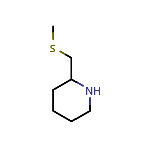 Chemical structure of 2-[(methylsulfanyl)methyl]piperidine , CAS 383127-99-9, AChemBlock S75820