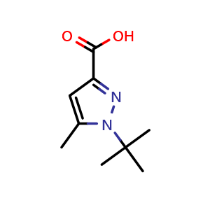Chemical structure of 1-tert-butyl-5-methyl-1H-pyrazole-3-carboxylic acid , CAS 376387-68-7, AChemBlock S75857