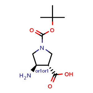 Chemical structure of trans-4-amino-1-[(tert-butoxy)carbonyl]pyrrolidine-3-carboxylic acid , CAS 369623-85-8, AChemBlock S75889