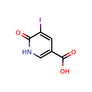 Chemical structure of 5-iodo-6-oxo-1,6-dihydropyridine-3-carboxylic acid , CAS 365413-19-0, AChemBlock S75903