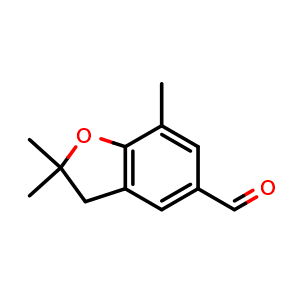 Chemical structure of 2,2,7-trimethyl-2,3-dihydro-1-benzofuran-5-carbaldehyde , CAS 363185-40-4, AChemBlock S75906