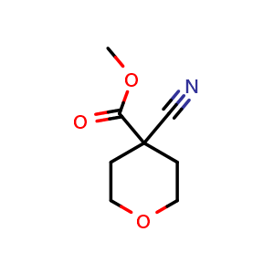 Chemical structure of methyl 4-cyanooxane-4-carboxylate , CAS 362703-30-8, AChemBlock S75910