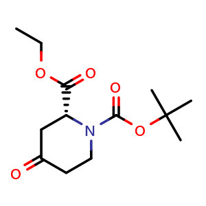 Chemical structure of 1-tert-butyl 2-ethyl (2R)-4-oxopiperidine-1,2-dicarboxylate , CAS 357154-16-6, AChemBlock S75938