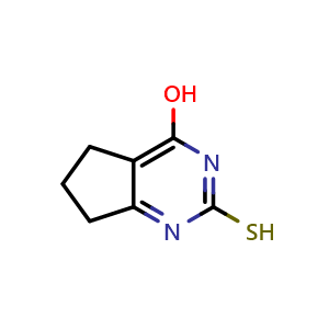 Chemical structure of 2-sulfanyl-5H,6H,7H-cyclopenta[d]pyrimidin-4-ol , CAS 35563-27-0, AChemBlock S75941
