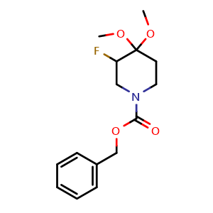 Chemical structure of benzyl 3-fluoro-4,4-dimethoxypiperidine-1-carboxylate , CAS 355006-62-1, AChemBlock S75946