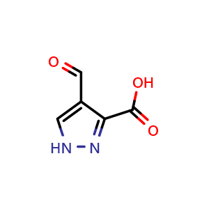 Chemical structure of 4-formyl-1H-pyrazole-3-carboxylic acid , CAS 35344-94-6, AChemBlock S75955