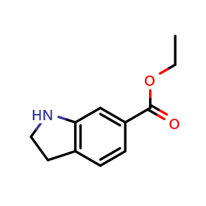 Chemical structure of ethyl 2,3-dihydro-1H-indole-6-carboxylate , CAS 350683-40-8, AChemBlock S75978