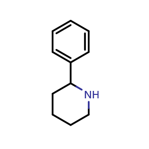 Chemical structure of 2-phenylpiperidine , CAS 3466-80-6, AChemBlock S75997