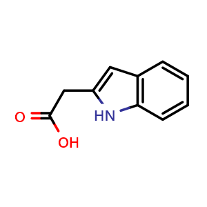 Chemical structure of 2-(1H-indol-2-yl)acetic acid , CAS 32588-36-6, AChemBlock S76103