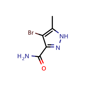 Chemical structure of 4-Bromo-5-methyl-1H-pyrazole-3-carboxamide , CAS 32258-58-5, AChemBlock S76117