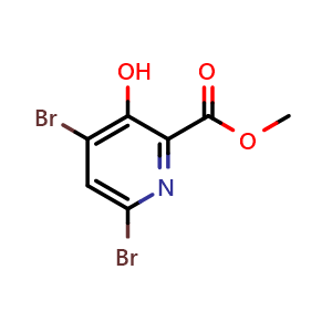 Chemical structure of methyl 4,6-dibromo-3-hydroxypyridine-2-carboxylate , CAS 321596-55-8, AChemBlock S76121