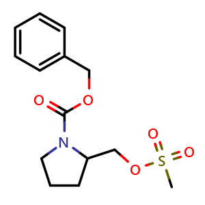 Chemical structure of benzyl 2-[(methanesulfonyloxy)methyl]pyrrolidine-1-carboxylate , CAS 317830-92-5, AChemBlock S76137