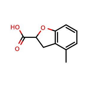 Chemical structure of 4-methyl-2,3-dihydro-1-benzofuran-2-carboxylic acid , CAS 31468-94-7, AChemBlock S76153