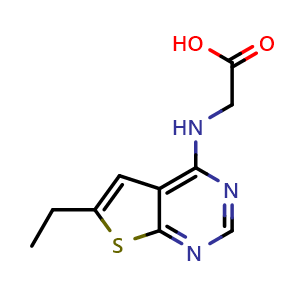 Chemical structure of 2-({6-ethylthieno[2,3-d]pyrimidin-4-yl}amino)acetic acid , CAS 313534-29-1, AChemBlock S76166