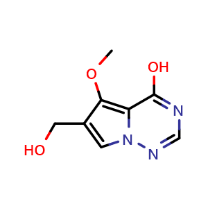 Chemical structure of 6-(hydroxymethyl)-5-methoxypyrrolo[2,1-f][1,2,4]triazin-4-ol , CAS 310444-90-7, AChemBlock S76189