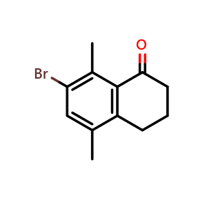 Chemical structure of 7-bromo-5,8-dimethyl-1,2,3,4-tetrahydronaphthalen-1-one , CAS 30098-36-3, AChemBlock S76229