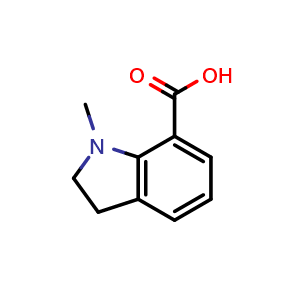 Chemical structure of 1-methyl-2,3-dihydro-1H-indole-7-carboxylic acid , CAS 289725-22-0, AChemBlock S76273