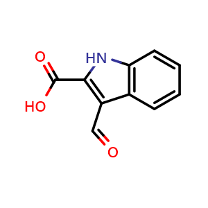 Chemical structure of 3-formyl-1H-indole-2-carboxylic acid , CAS 28737-34-0, AChemBlock S76286