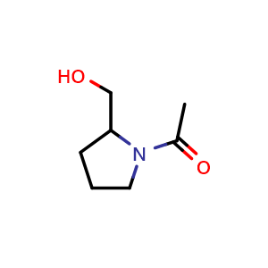 Chemical structure of 1-[2-(hydroxymethyl)pyrrolidin-1-yl]ethan-1-one , CAS 27822-68-0, AChemBlock S76324