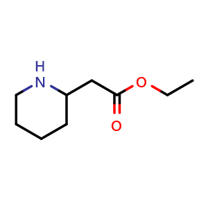 Chemical structure of ethyl 2-(piperidin-2-yl)acetate , CAS 2739-99-3, AChemBlock S76344