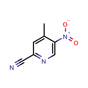 Chemical structure of 4-methyl-5-nitro-pyridine-2-carbonitrile , CAS 267875-30-9, AChemBlock S76364