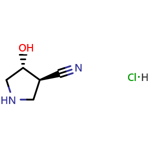 Chemical structure of trans-4-hydroxypyrrolidine-3-carbonitrile hydrochloride , CAS 265108-44-9, AChemBlock S76370