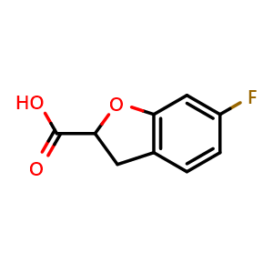 Chemical structure of 6-fluoro-2,3-dihydro-1-benzofuran-2-carboxylic acid , CAS 26018-67-7, AChemBlock S76398