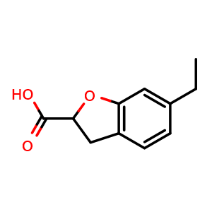 Chemical structure of 6-ethyl-2,3-dihydro-1-benzofuran-2-carboxylic acid , CAS 26018-64-4, AChemBlock S76400