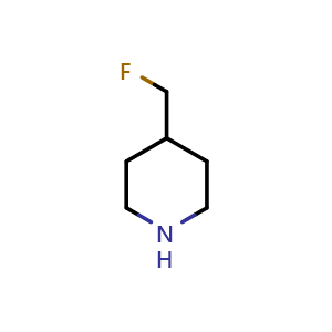 Chemical structure of 4-(fluoromethyl)piperidine , CAS 259143-04-9, AChemBlock S76411