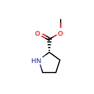 Chemical structure of methyl (2S)-pyrrolidine-2-carboxylate , CAS 2577-48-2, AChemBlock S76418