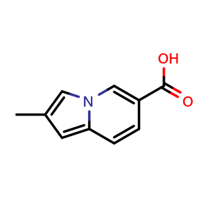 Chemical structure of 2-methylindolizine-6-carboxylic acid , CAS 256935-78-1, AChemBlock S76419