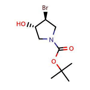 Chemical structure of tert-butyl trans-3-bromo-4-hydroxy-pyrrolidine-1-carboxylate , CAS 252574-02-0, AChemBlock S76441